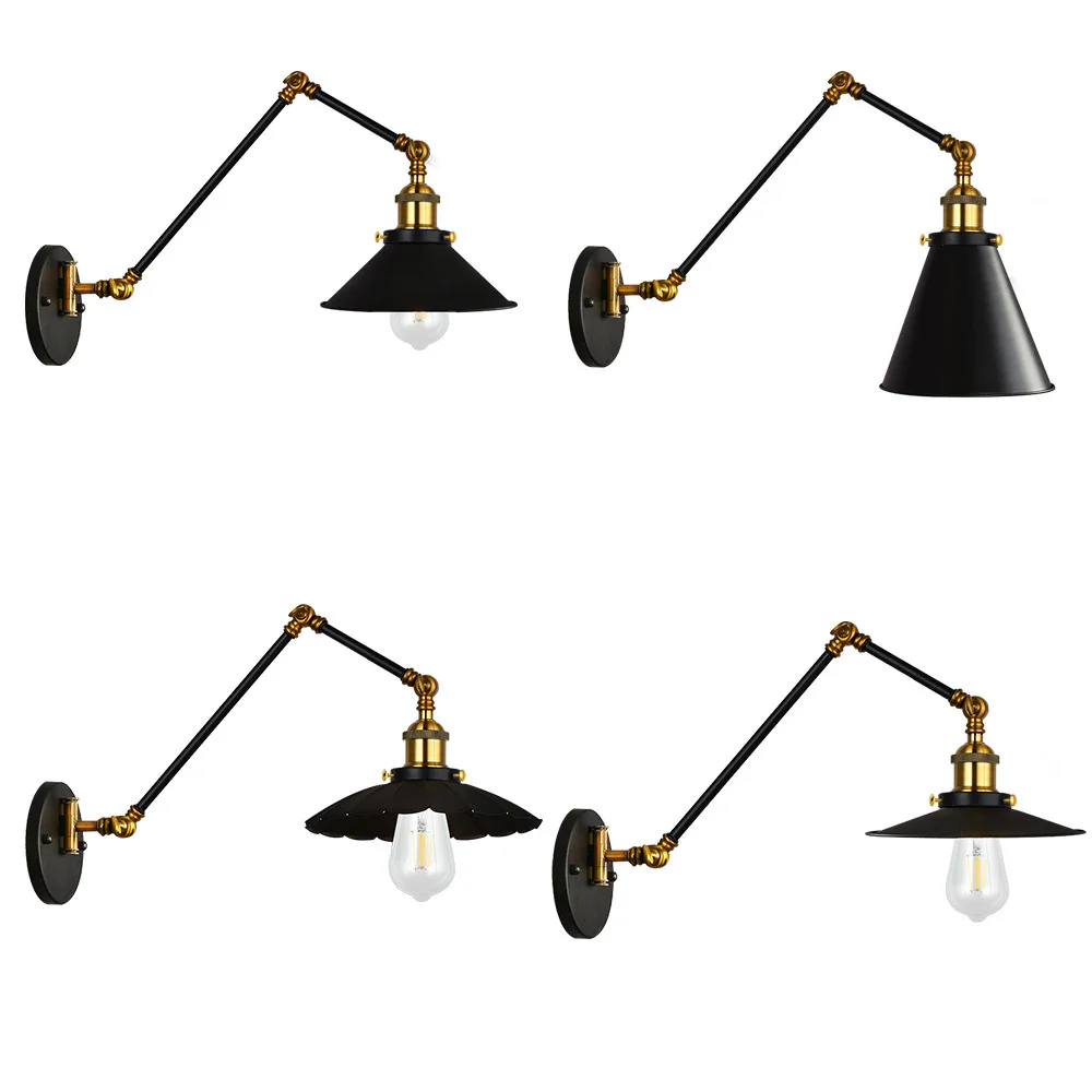 

Black Long Swing Arm Wall Light Vintage Loft Interior Rotary Sconce Swivel Read Bedside Wall Lamp Home Decor Industrial Fixture