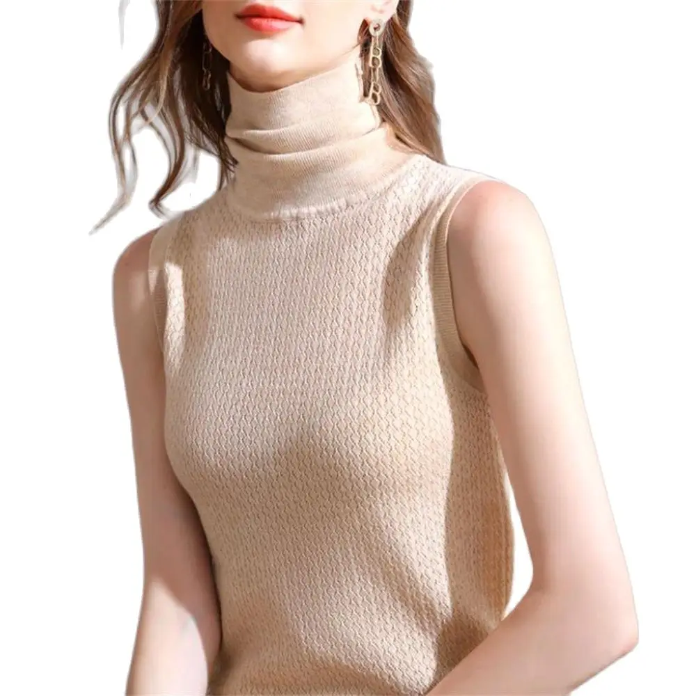 Novo sexy sem mangas camisola feminina camisola de gola alta camisola de tricô fino feminino pulôveres de inverno