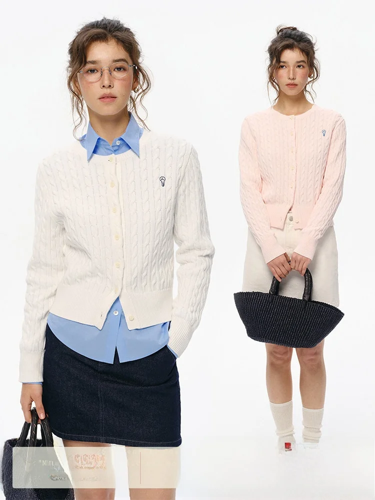 

Who Peach 00% Cotton Linen Flower Embroidery Knitted Open Cardigan Women's round Ne Sweater Jaet Versatile Simple Early ...