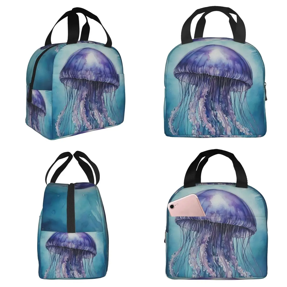 Jellyfish Underwater Watercolor Insulated Lunch Bag for Kids School Cooler Thermal Food Box Tote Portable Lunch Boxes Container