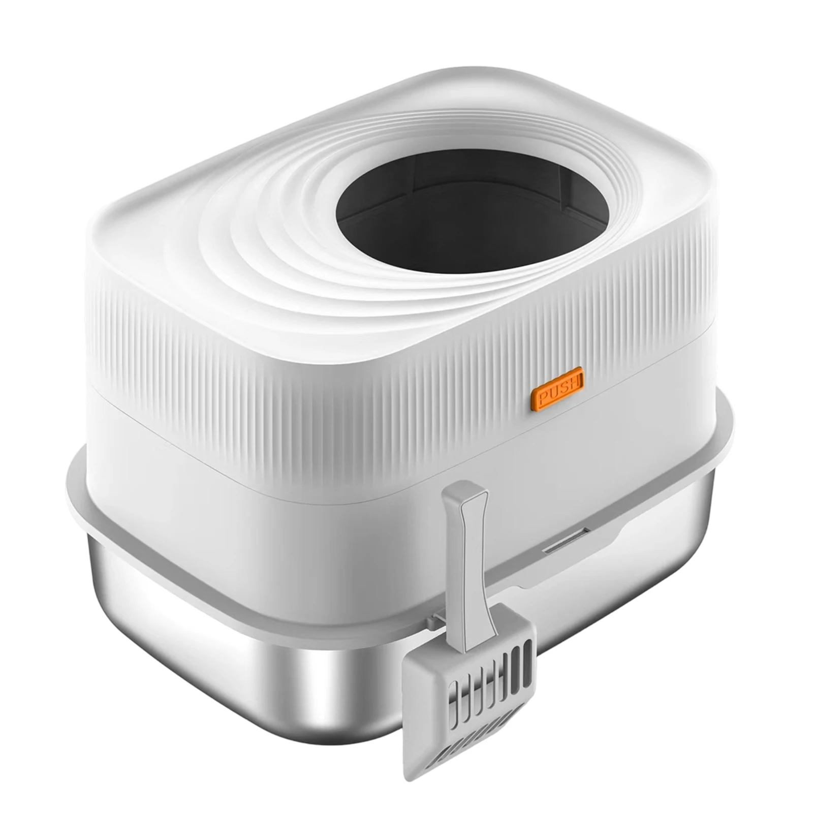 

Top-Entry Fully Enclosed Metal Litter Box Odor-Free High Sided Littering Pan Non-Sticky Enclosure Littering Tray Pet Supplies