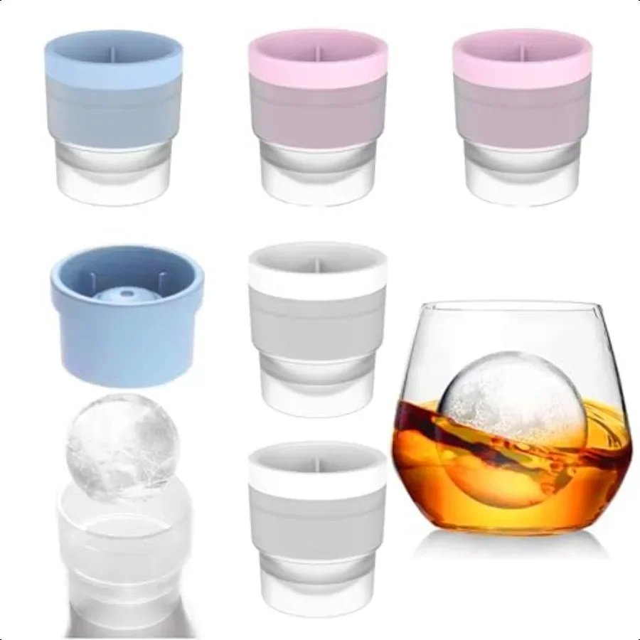

6Pack Ice Ball Molds 2.4 Large Spherical Ice Cube Trays for Whiskey Cocktails Reusable Silicone Freezer Mold for Cold Drinks Ba