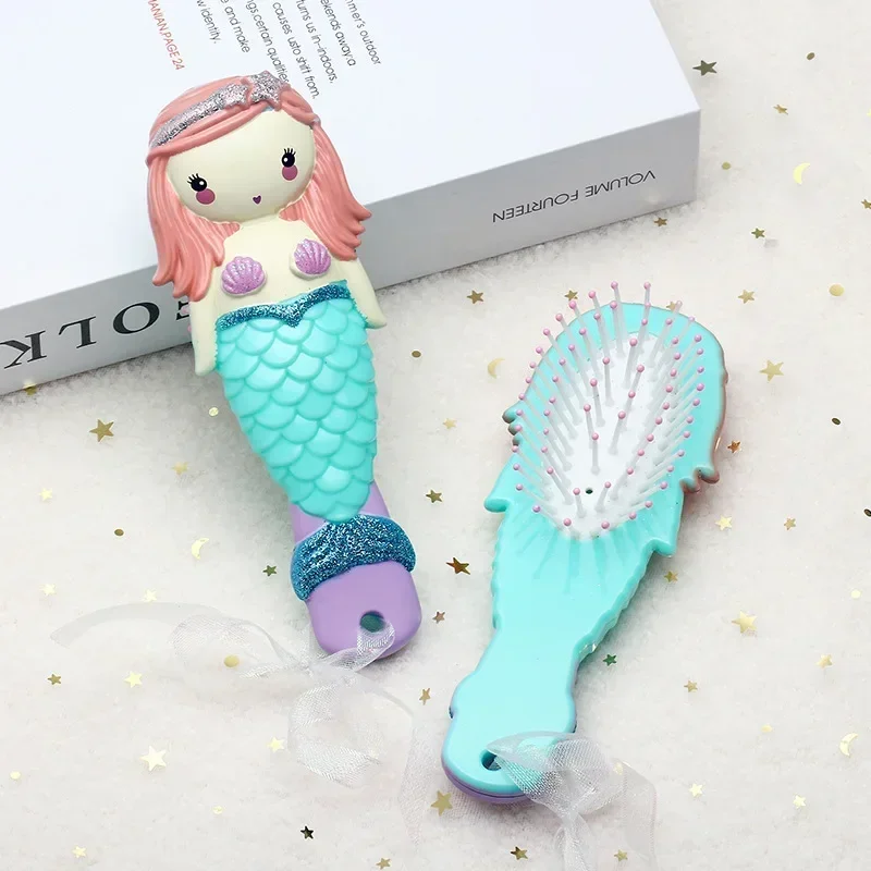 1pc Mermaid Combs for Kids Cute Air Cushion Massage Comb for Girls ChildrenCartoon Rabbit Dress Up Make Upshair Care Gifts Green