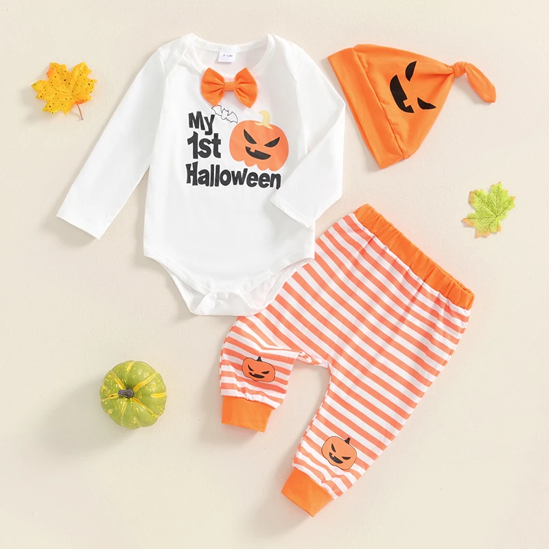 Unisex Halloween Pumpkin Outfit para bebê recém-nascido, macacão infantil, bodysuit, fantasia, menino, menina