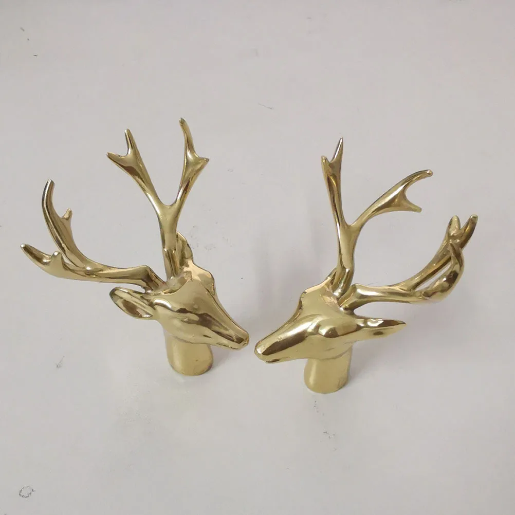 

1pc Brass Deer Head Decor Creative Desktop Adornment Sturdy Safe Material For Home Office Bookshelf Resin Crafts Household