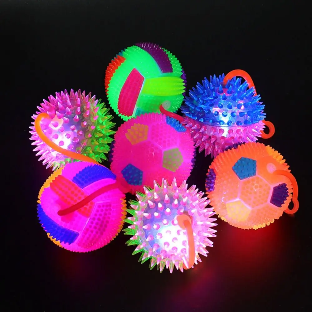 High Quality Luminous Glowing Ball LED Light Up Elastic Fun Squeeze with Rope Flashing Soft Prickly Massage Ball