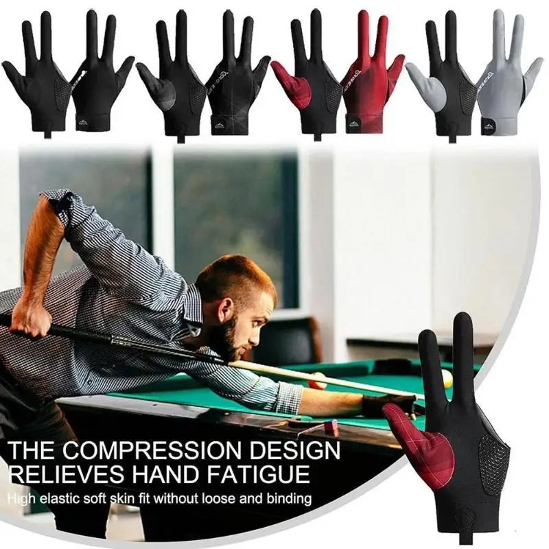 Billiard Gloves, Elastic Fiber Left And Right Hand Snooker Gloves, Breathable Fitness Accessories Non-slip Three-finger Gloves
