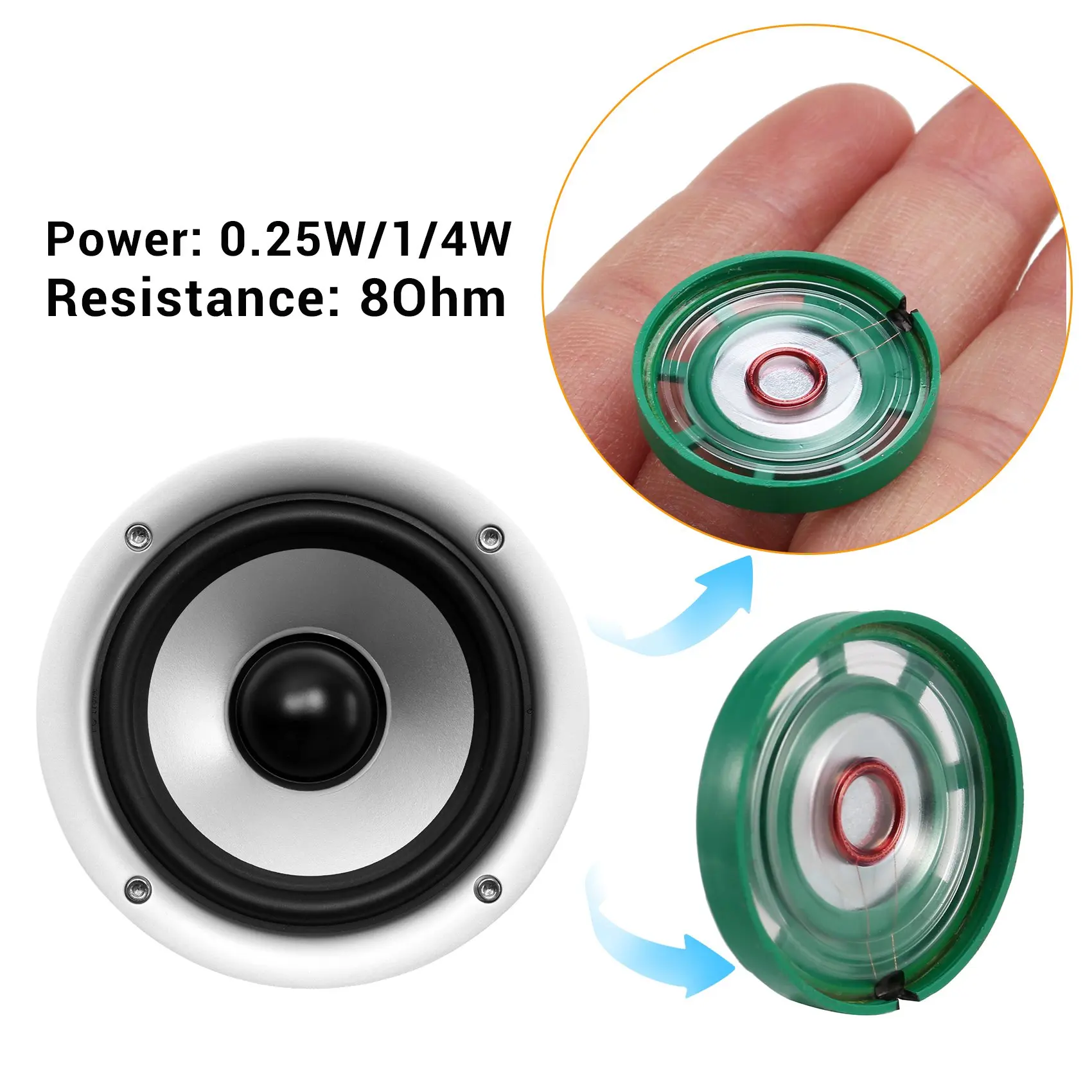 2 Pcs 1/4W 0.25W 8Ohm 27mm round external magnet speaker speaker,Sound amplifier,Speaker accessories