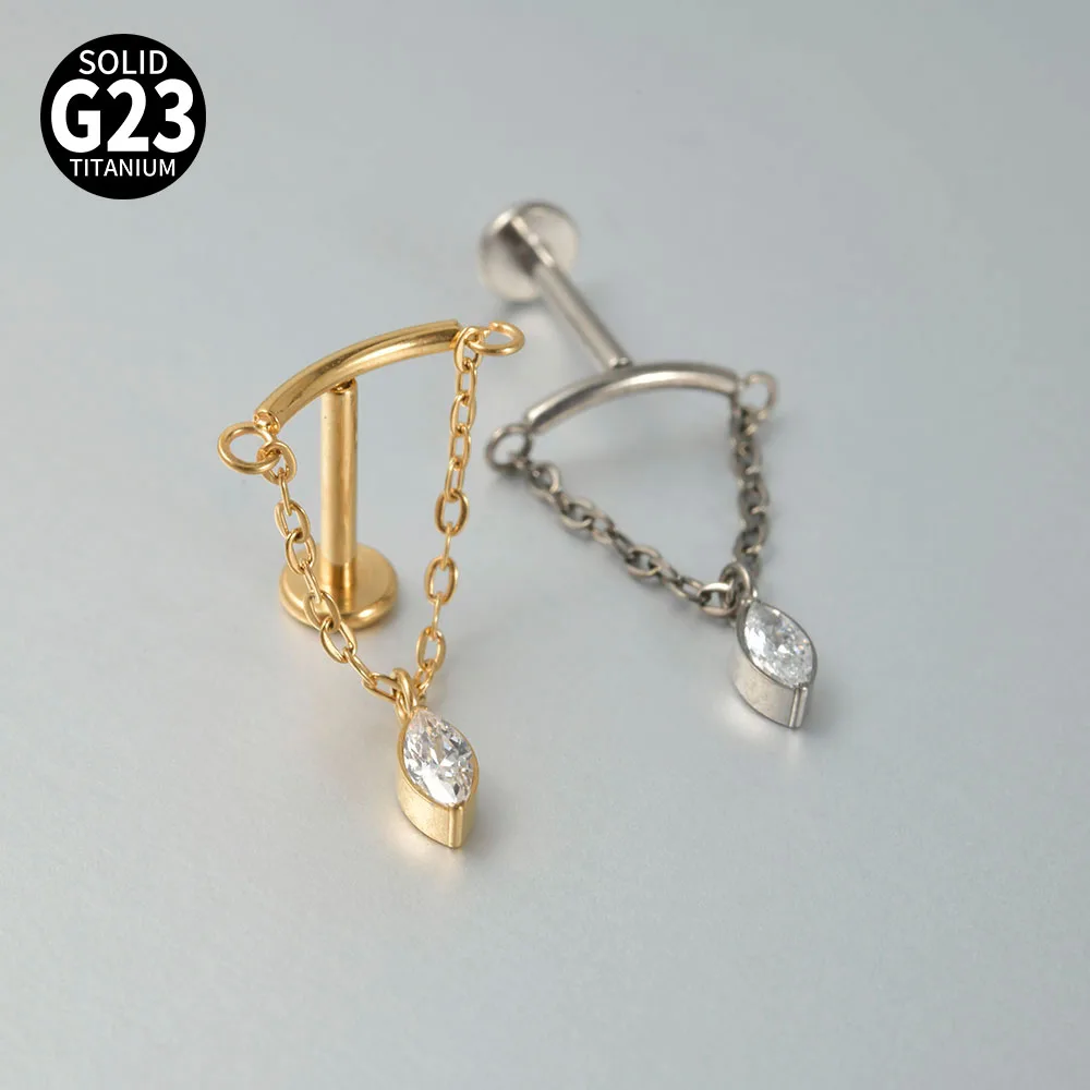 Solid Titanium Curved Bar Pendant Chain Dangle Earrings