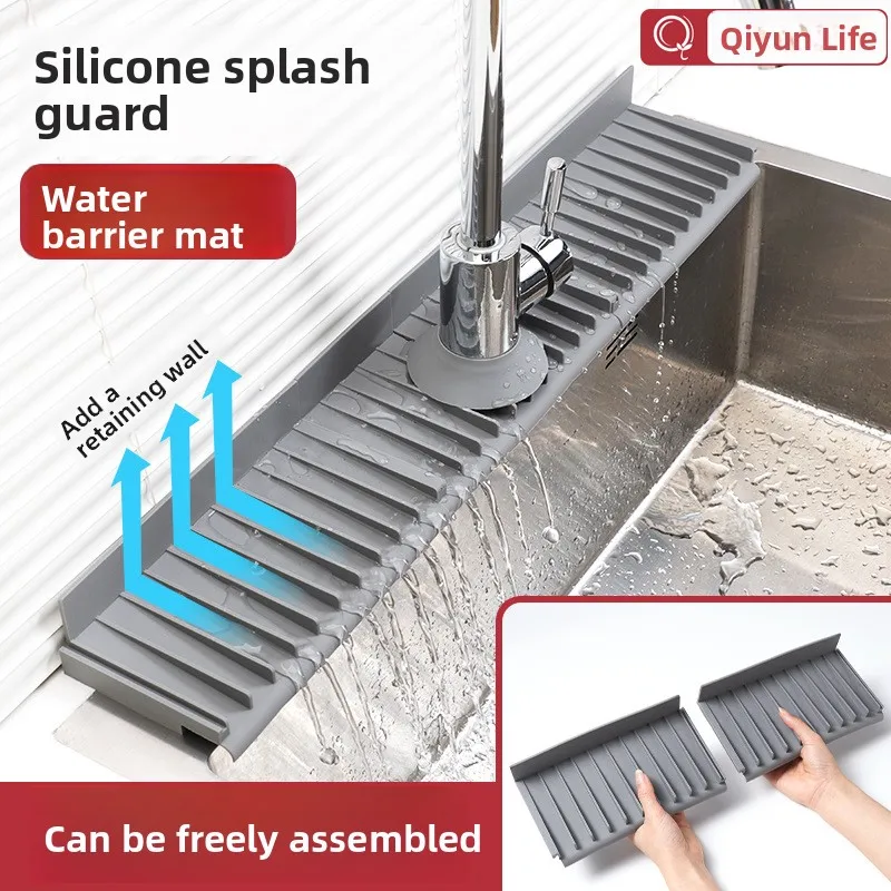 silicone faucet drain mat anti splash kitchen sink water barrier narrow edge slope drainage pad countertop splice mat for kitche