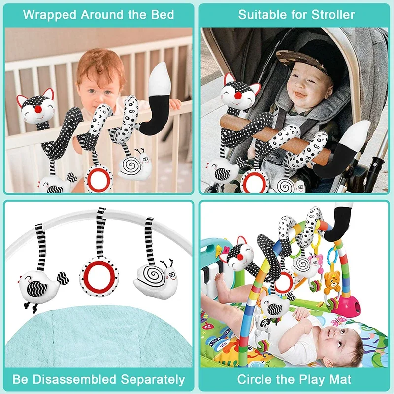 Jouets de siège de voiture en spirale pour bébé, jouets de poussette pour nouveau-né, noir et blanc, grands abonnés, mobile CPull, cadeau pour filles de 0 à 12 mois