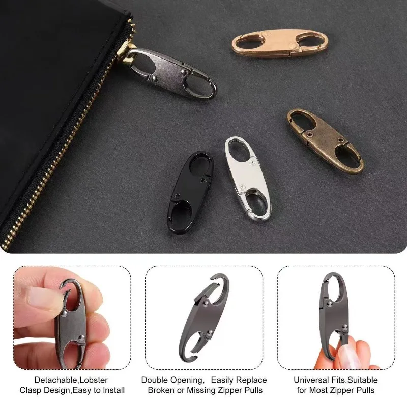 Detachable Zippper Puller Head Double-end Replacement Metal for Luggage Purses Handbag Backpacks Clothes Repair Zipper Head