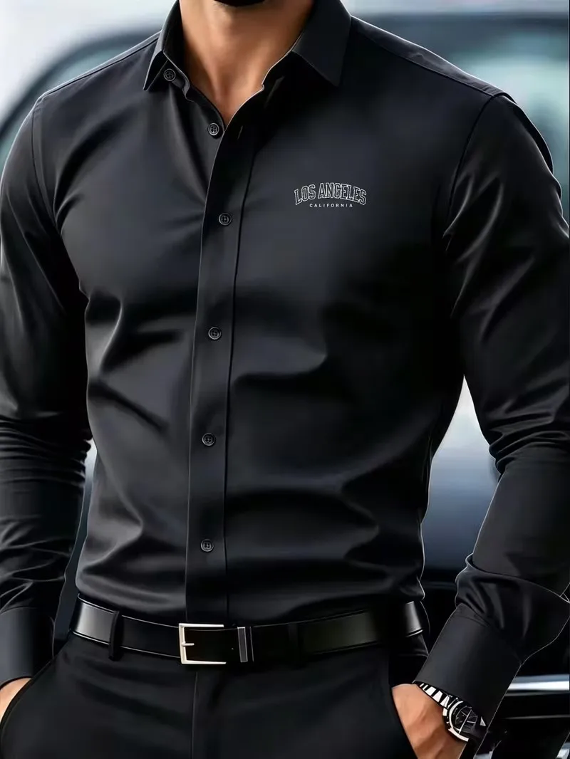 Men's Casual Business Shirt Classic Four Seasons Los Angeles California Letter Print Daily Commuting Office Banquet Wear
