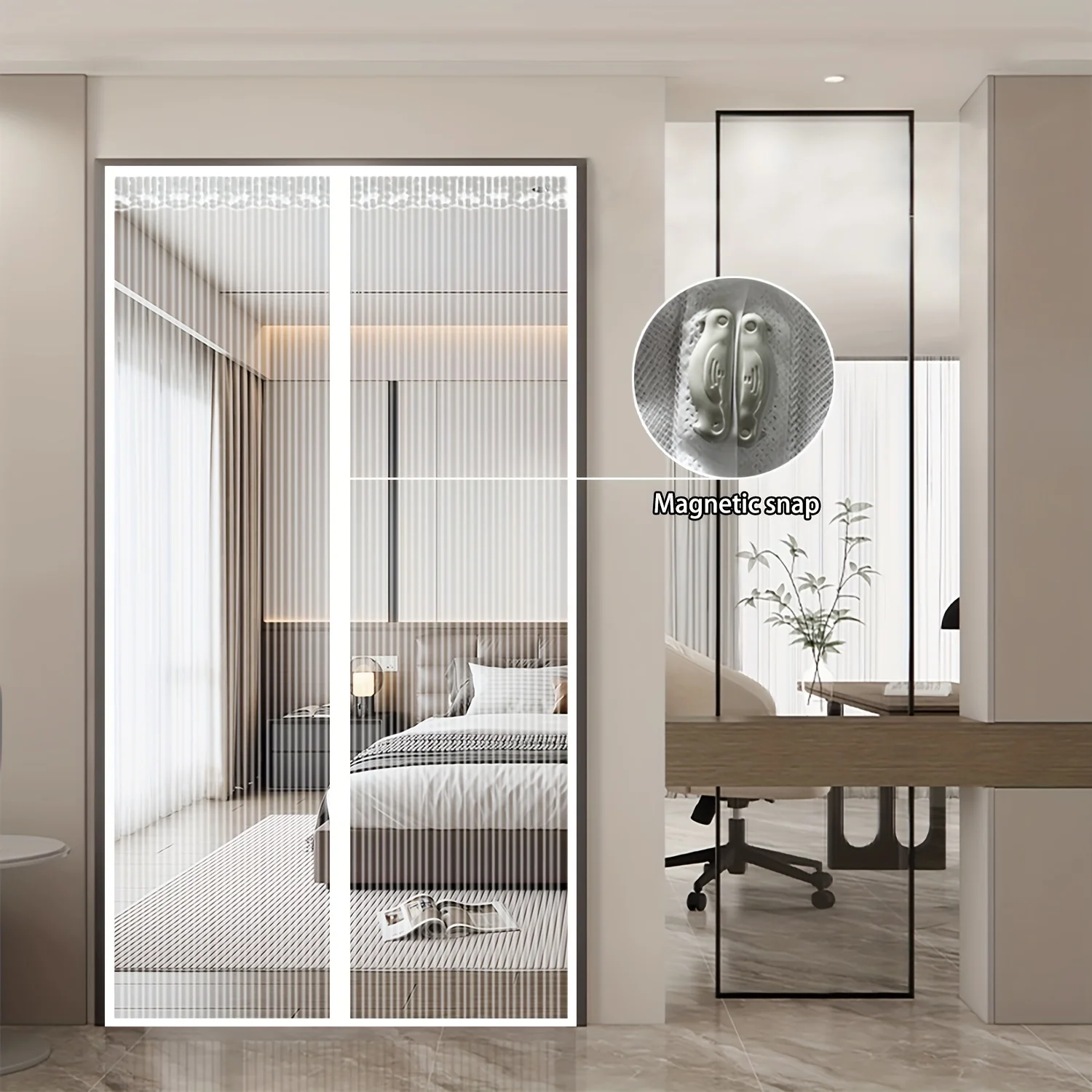 No-Sew Magnetic Door Screen - Strong Seal Mosquito Net, Easy Install & Washable Polyester Mesh for Bedroom/Kitchen/Living Room