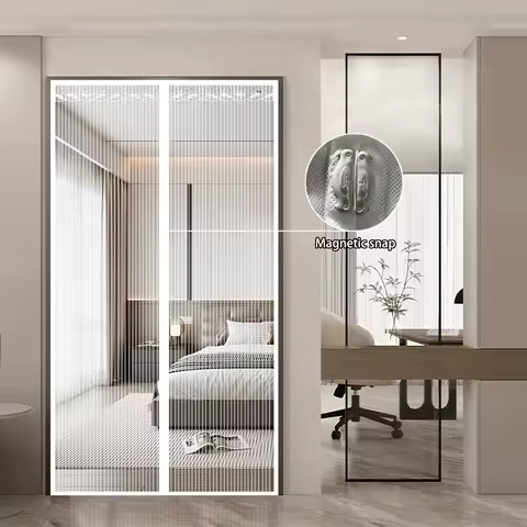 No-Sew Magnetic Door Screen - Strong Seal Mosquito Net, Easy Install &amp; Washable Polyester Mesh for Bedroom/Kitchen/Living Room