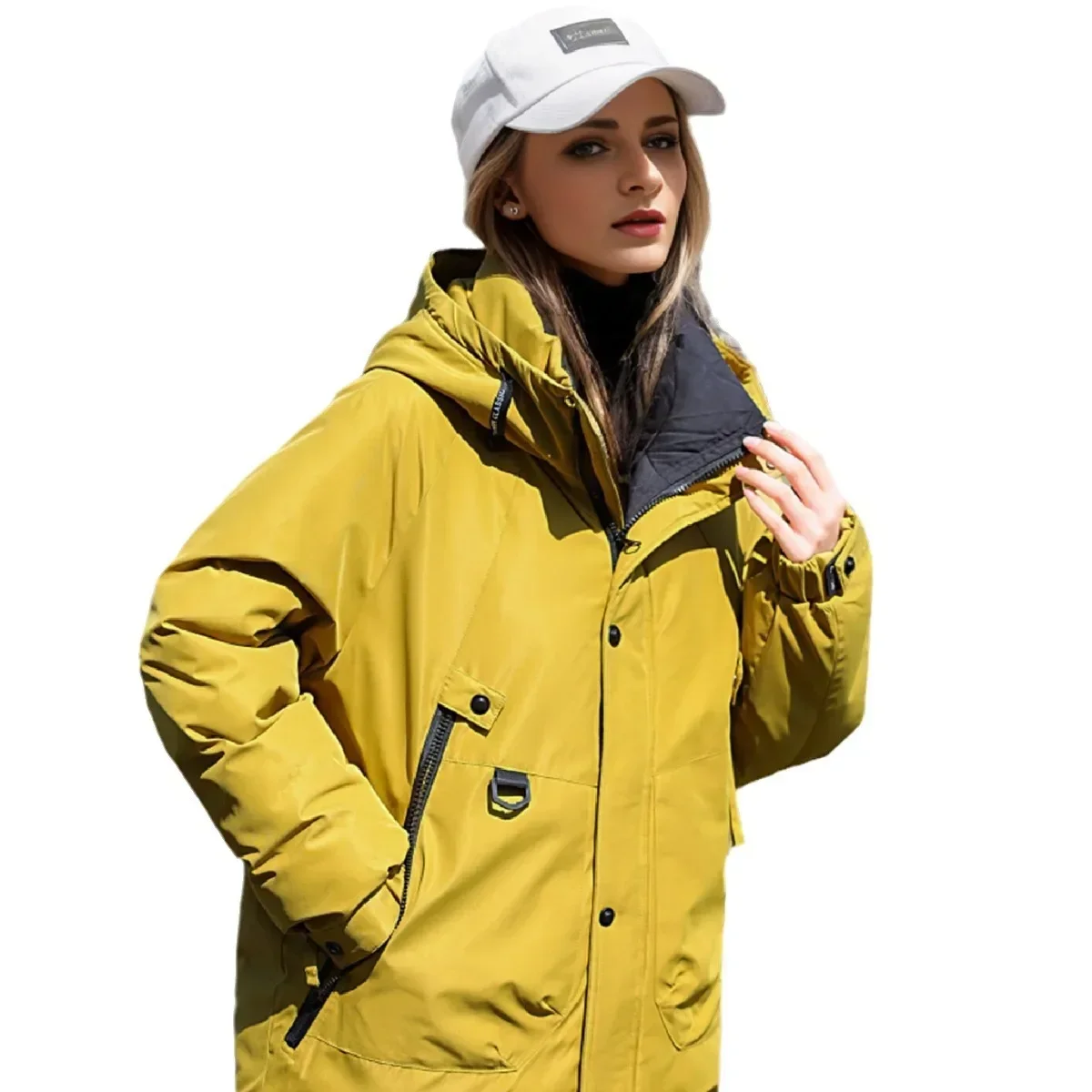 

Winter Women's Jacket Female Contrast Hooded Zipper Short Cotton Jacket Women's Thicken Warm Parkas Women's Clothing 2025 New