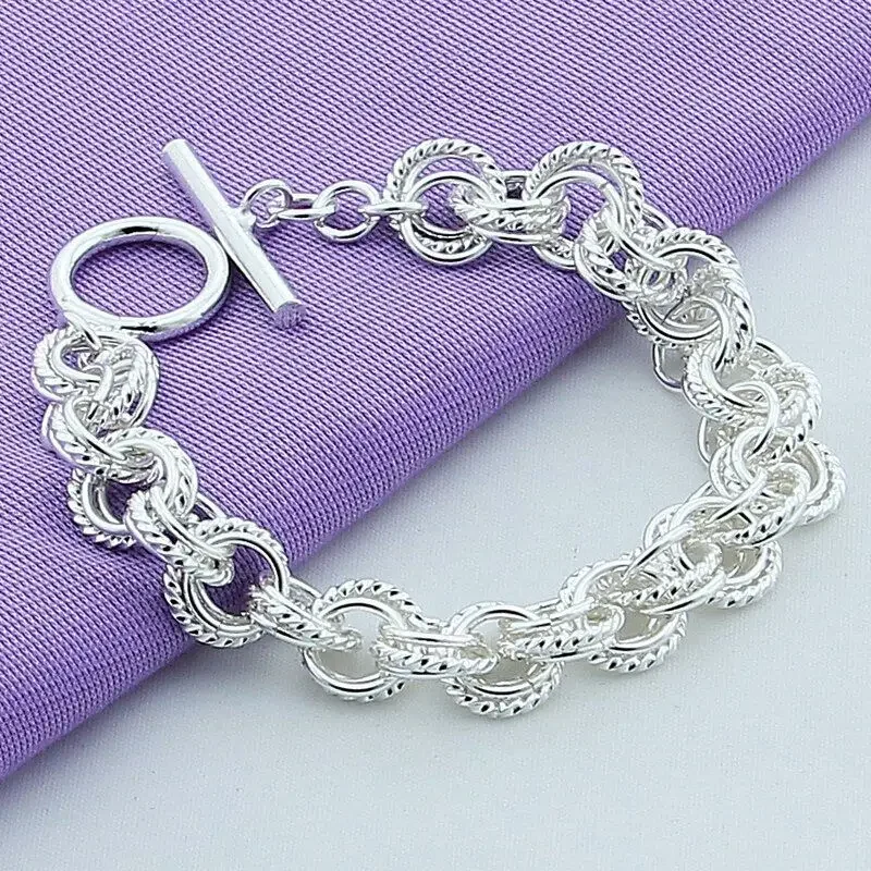 

Fashion Jewelry 925 Sterling Silver Double Ring Link Bracelet Chain