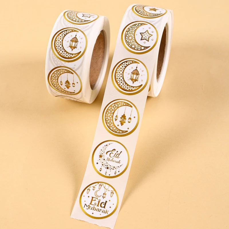 500pcs Eid Mubarak Stickers White Gold Labels for Home 2025 Ramadan Kareem Islam Muslim Party Eid Al Adha Gifts Ramadan Mubarak view 3