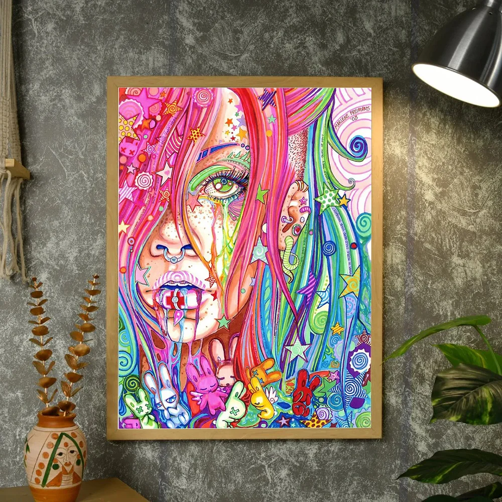 حية مخدر قماش الفن تريبي جدار ديكور السريالية اللوحة مجردة التعبير الحديث ديكور فني للمنزل هدية فريدة من نوعها ترين