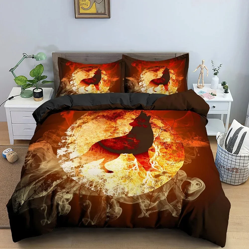 Animal Black Wolf Comfortable Duvet Quilt Cover Pillowcase Bedding Set Children Bedroom Decoration Home Textile