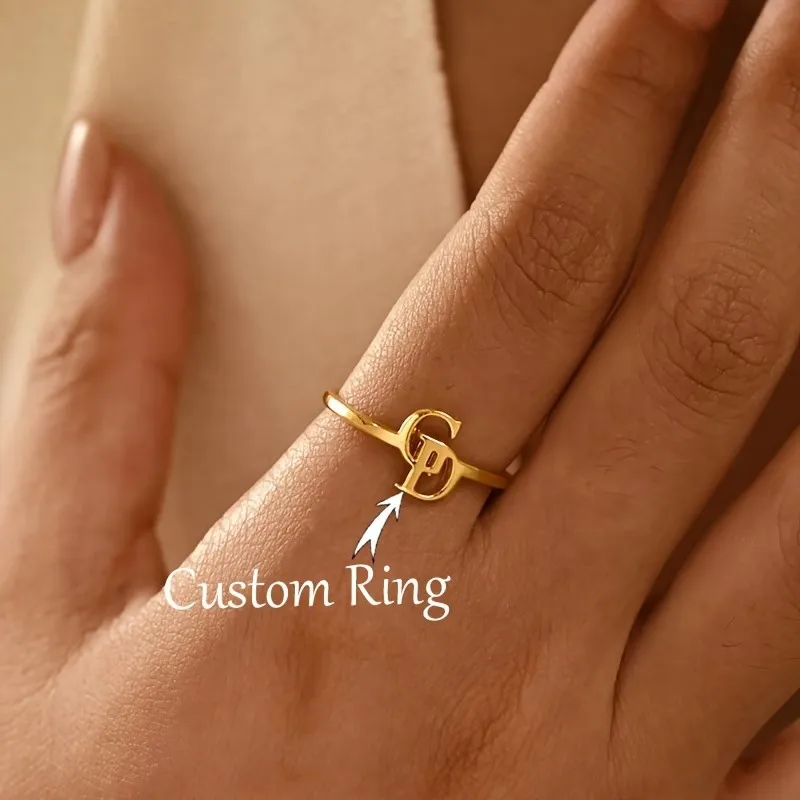 

Custom Initial Letter Ring Personalized Open Ring Adjustable Size Gold Silver Color Name Jewelry Gift for Women
