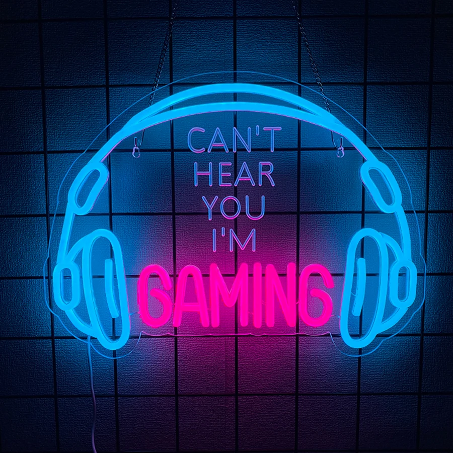 Can't Hear You I'm Gaming Headset Neon Sign USB Powered LED Wall Decor for  Game Zone Video Room Boy Bedroom  Wall Decor