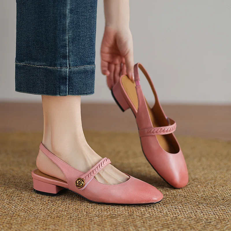 Sheepskin French Single Shoes Women's Leather Thick-heeled Ballet Feet Retro Mary Jane Women Shoes