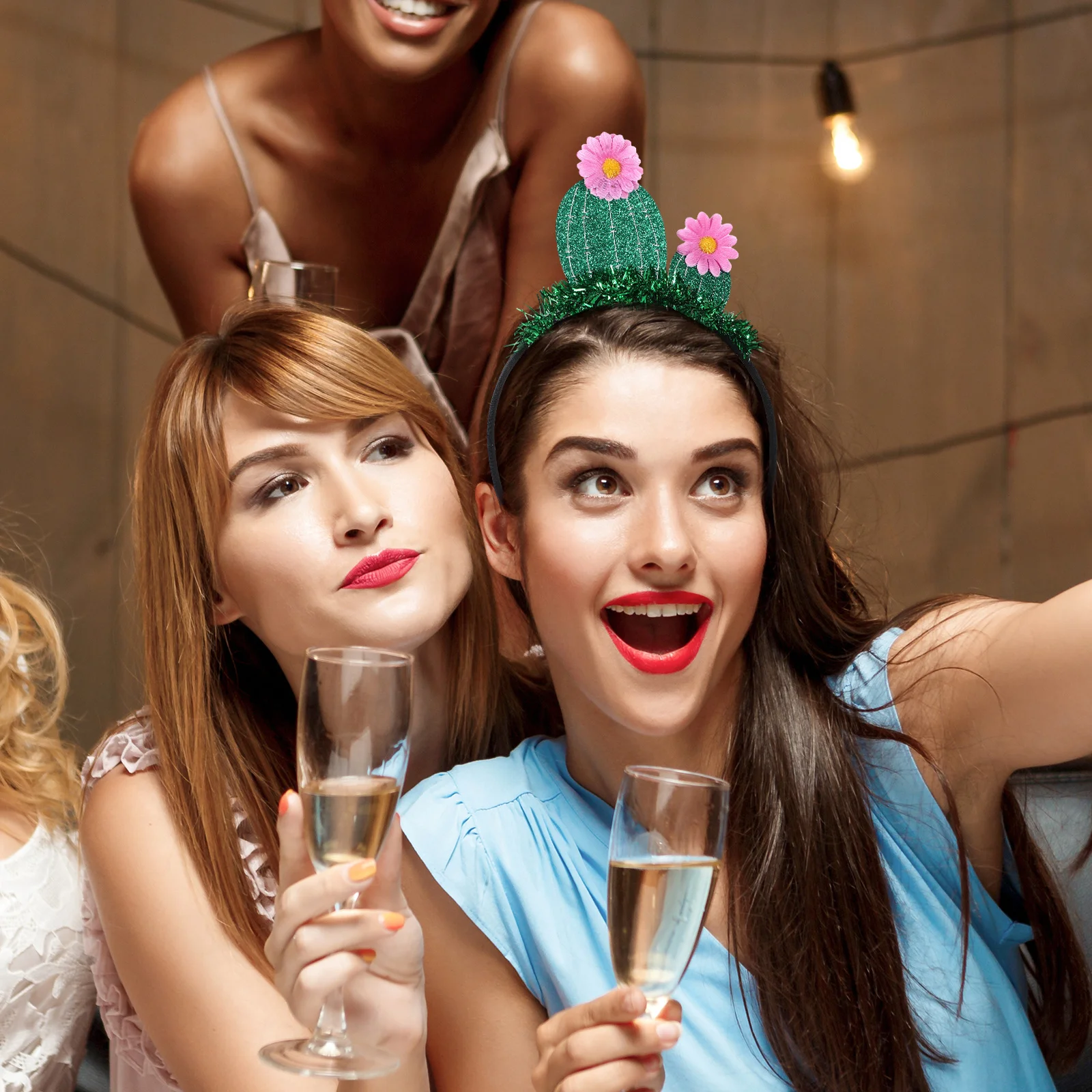 2 個サボテンスタイルのヘッドバンドグリーンパーティーフープタッセルヘアバンド女性結婚式誕生日フェスティバルコスチュームヘアアクセサリーヘア