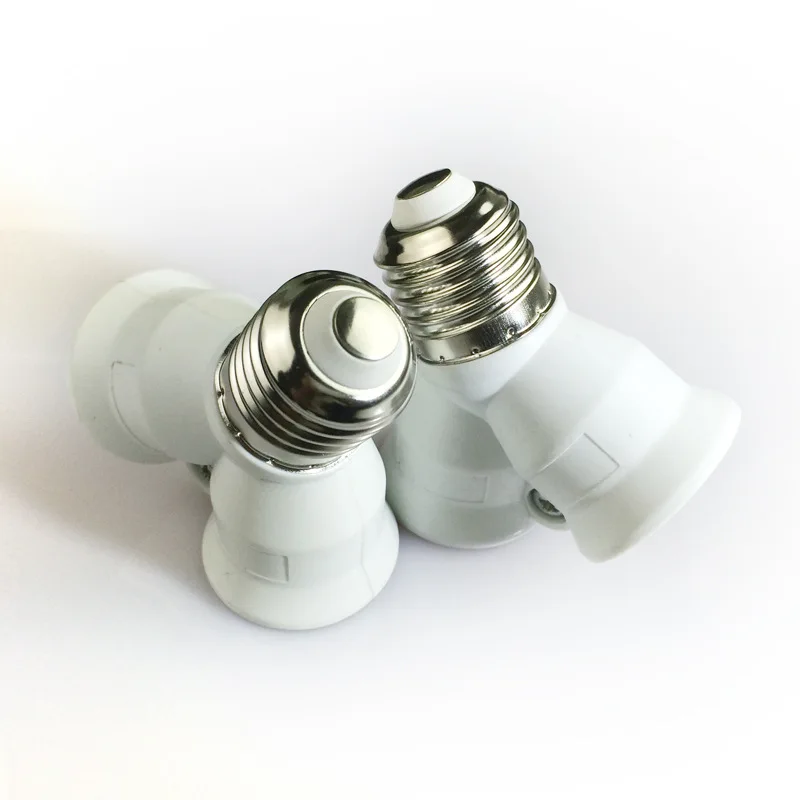 E27 to 2E27 Screw Lamp Base Socket PBT 1 to 2 Way E27 Light Bulb Adaptor Extend Holder E26 LED Lighting Converter White