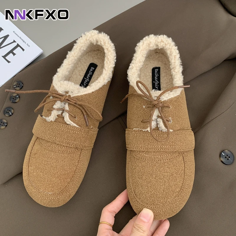 

Fashion Boat Shoe Women's Loafers Fur Round Toe Female Footwear All-Match Casual Sneaker Soft Modis New Winter Vc4400