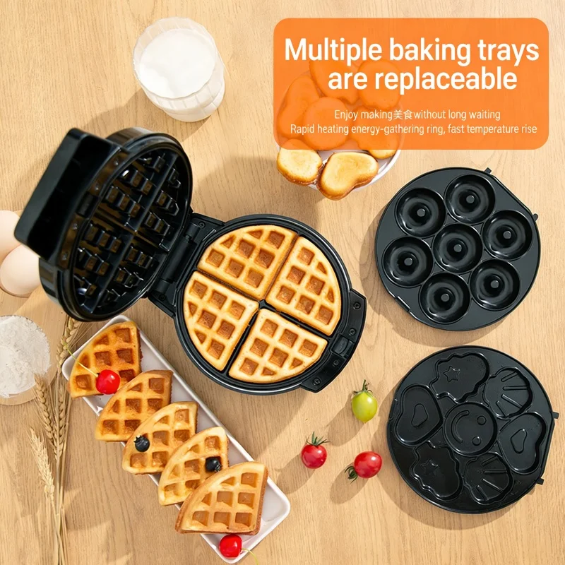 3-in-1 Mini Breakfast Maker, Detachable & Easy-to-Clean Waffle Iron Sandwich Maker for Home Baking