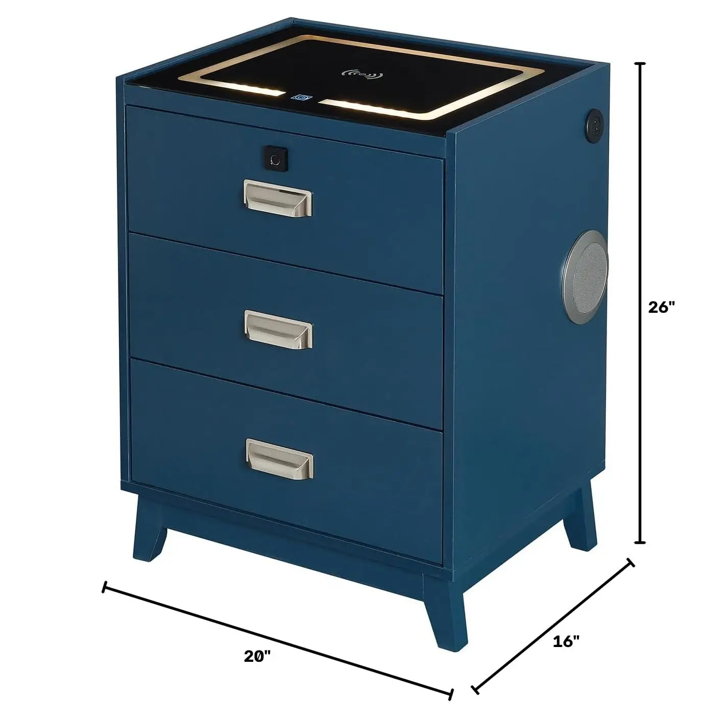Electronic Blue Nightstand with USB Ports & LED Light for Bedroom, Customized