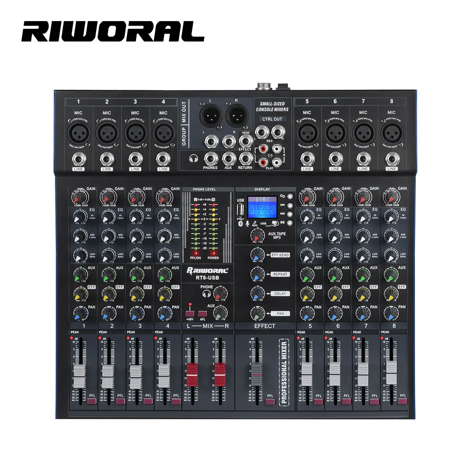 

RT-8 8 channels dj mixer professional supplier selling audio USB Blueteeth mixer