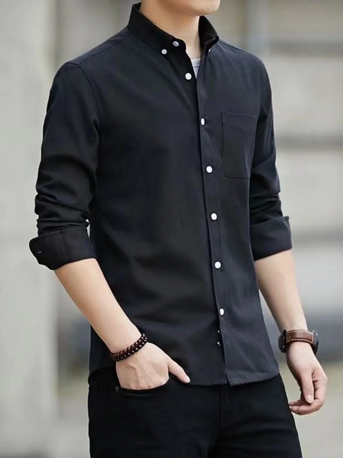 Oxford Cloth Men's Long Sleeve Shirt Pure Cotton Casual Wear Resistant to Ironing Fashionable Striped Base Layer Shirt