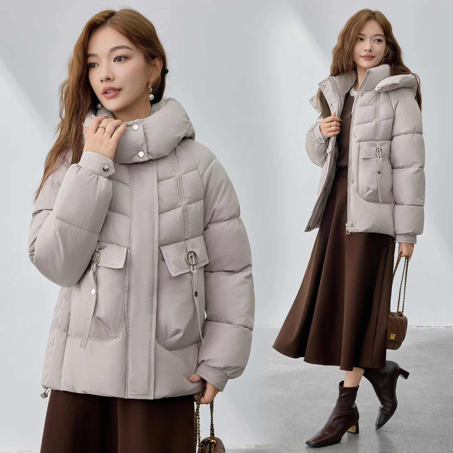 

2025 New Winter Short Down Cotton Jacket Women Basic Coat Thicke Hooded Bread Clothes Big Pocket Jacket Female Parkas Outerwear