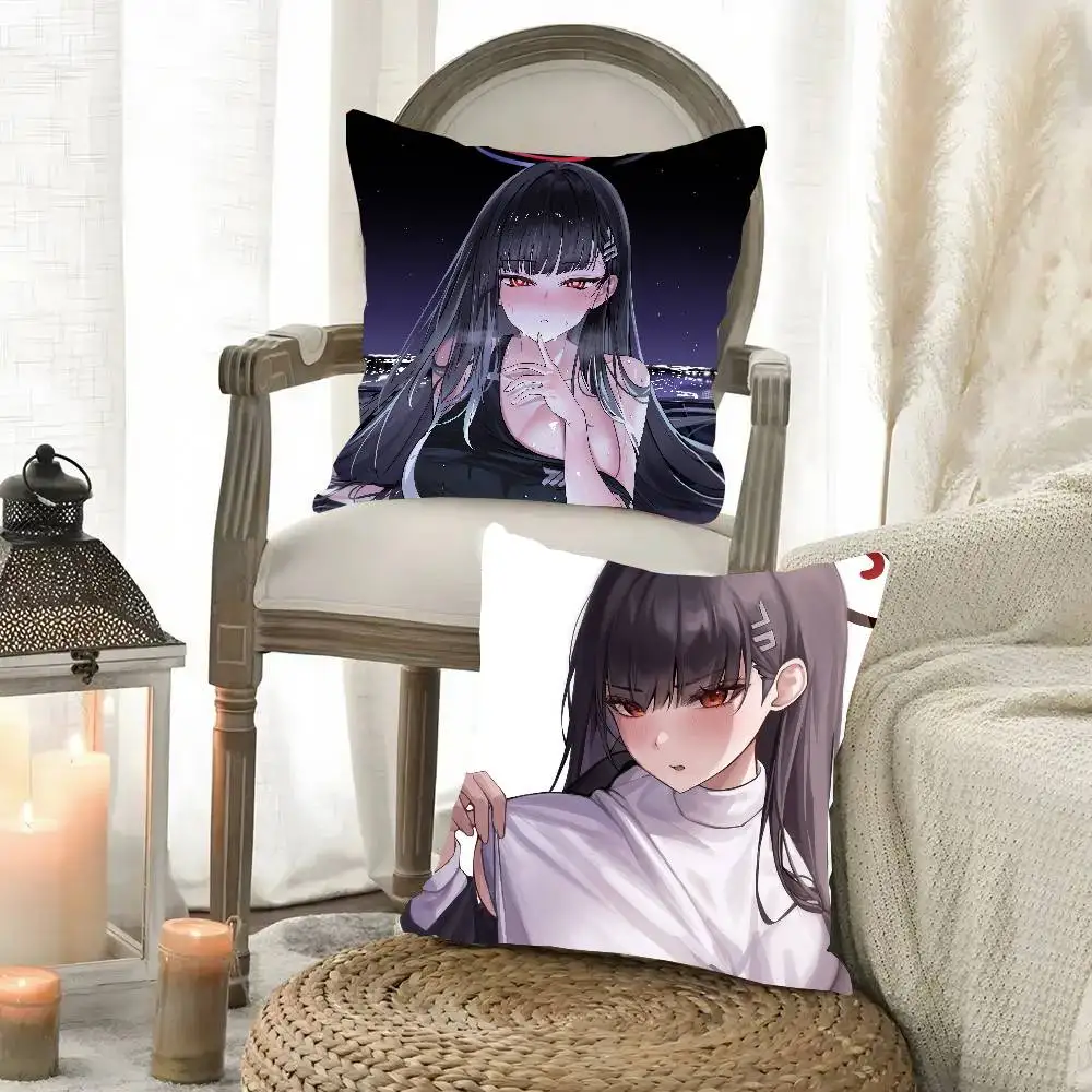 Tsukatsuki Rio Anime Game B-Blue Archive Pillow Case Fashion Square Pillowcase Bedroom Sofa Room Ins Decoration Leisure