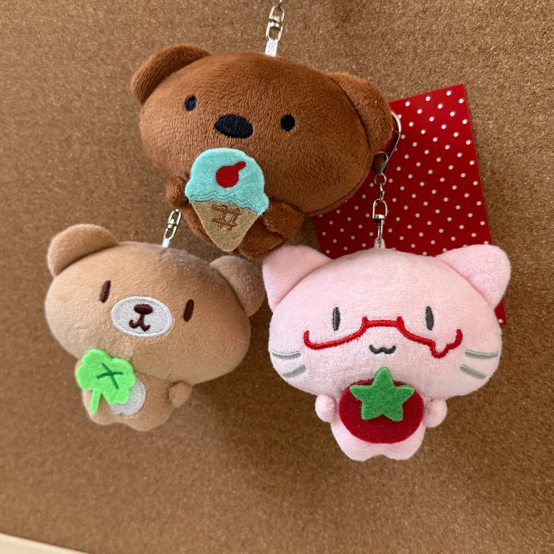 Kawaii Bear Cartoon Plush Keychain, Stuffed Doll Bag Pendant, Backpack Aesthetic Charm Key Ring Ornament Birthday Gift for Girls