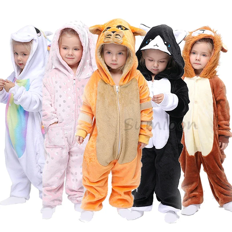 Kigurumi Children's Pajamas For Boys Girls Unicorn Pajamas Flannel Kids Panda Pijamas Suit Animal Sleepwear Winter Cat Onesies