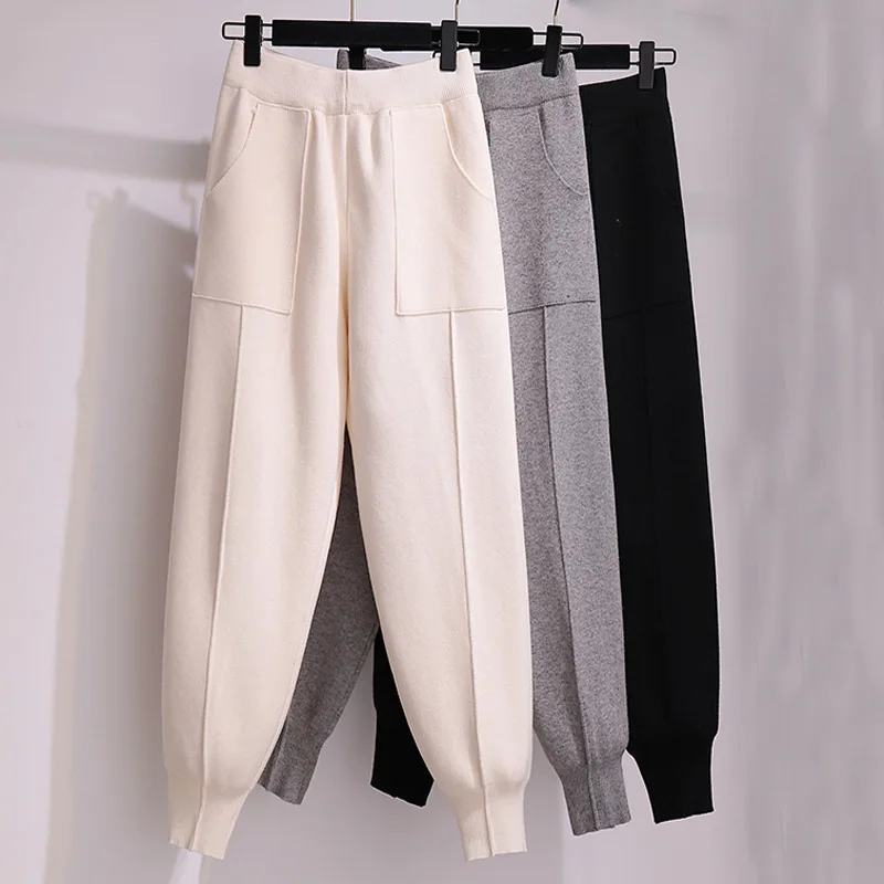 Haren Pants Women's Autumn and Winter Carrot Pants 2025 New Large Size Small Leg Pants Loose Leg Thick Slimming Knitted Pants