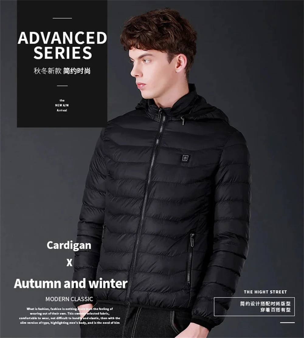 Electric Heated Cotton Outdoor Coat USB Electric Heating Hooded Jackets Vest Down Winter Thermal Warmer Outdoor Jacket