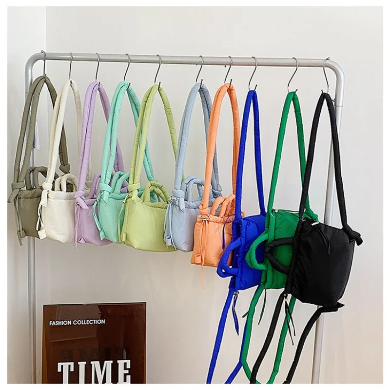 

Large Capacity Filled Cotton One-shoulder Crossbody Bag New Women's Lightweight Drawstring Tie-out Hand Bucket Bag Multi-purpose
