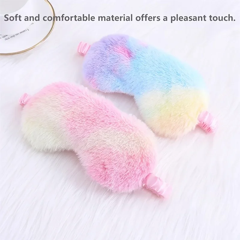 Rainbow Faux Rabbit Fur Plush Sleep Mask,Cute Cartoon Light Blocking Eye Mask,Soft Comfortable Blindfold for Nap Travel Eye Care