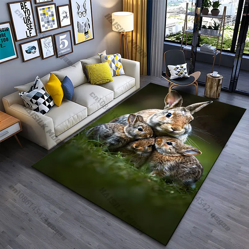 Rabbit family in peaceful nature carpet Yoga living room room decor children's crawling mat doormat area rug games mat