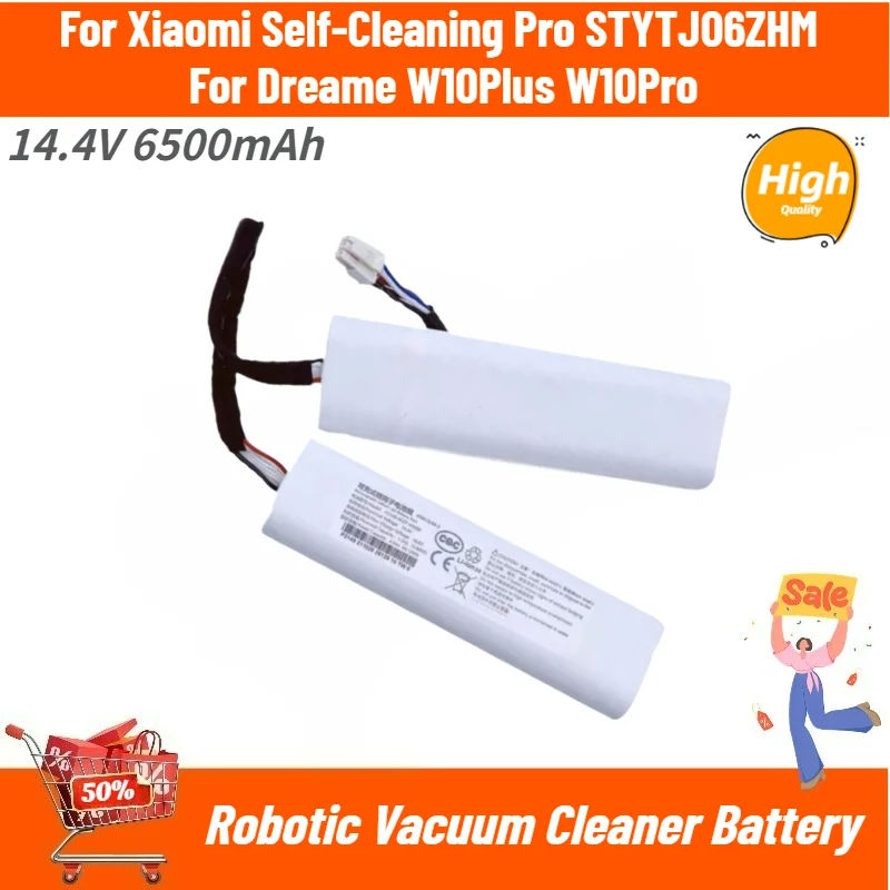 14.4V 6500mAh Battery For Xiaomi Self‑Cleaning Pro STYTJ06ZHM for Dreame W10Plus W10Pro Robot Vacuum Cleaner Replacement Battery