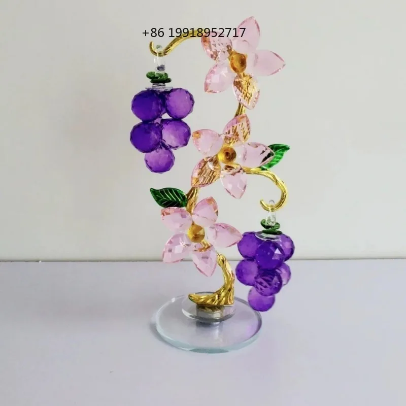 Pink Crystal Grape Tree With Flowers Figurine Collectible With Rotating Base Glass Flower Tree Ornament For Wedding