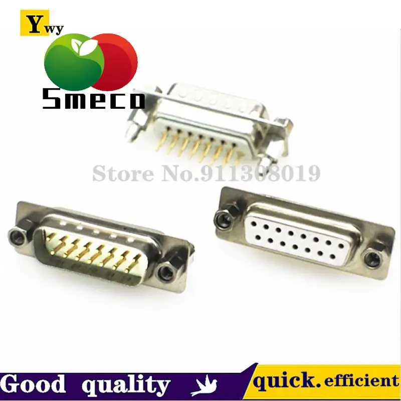 2pcs DP15 male/female head, white glue, harpoon, two rows of 15-pin straight feet, rivet nut DB15 in-line welding plate socket