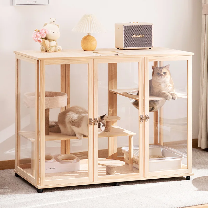 Cat villa cat nest climbing frame integrated solid wood closed large indoor household cage cat house strictly select