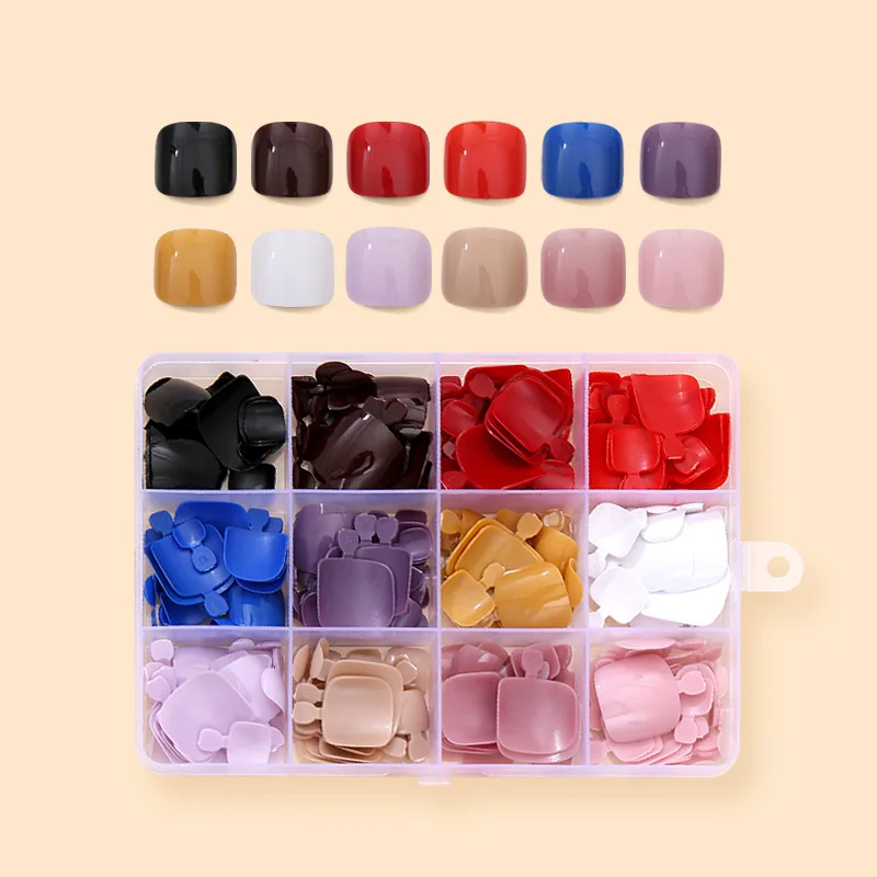 288枚入り 無地 プレスオン フットネイル スクエアヘッド 付け爪 ウェアラブル 取り外し可能 12色 フェイクフットネイルチップ マニキュアセット