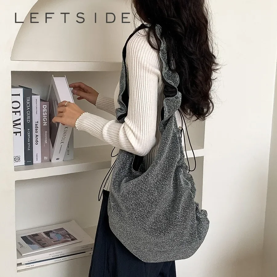 leftside silver fold shoulder bags para mulheres grandes macias inverno moda de grife bolsas tendencia dacron underarm hobo bolsa 2023 01