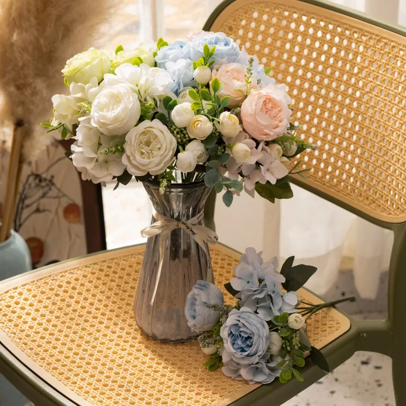 

1PC Artificial Flowers Silk Rose Peony Small White Bouquet Vases for Home Party Winter Wedding Decoration Cheap Fake Plant